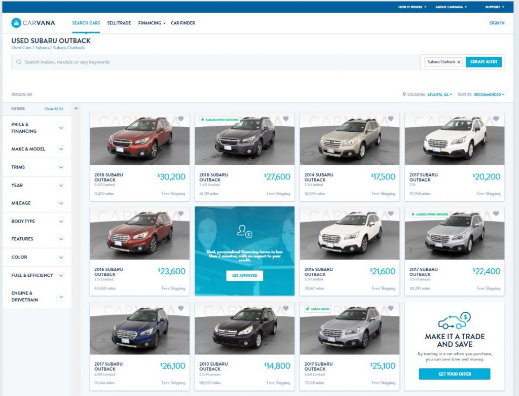 carvana used cars inventory